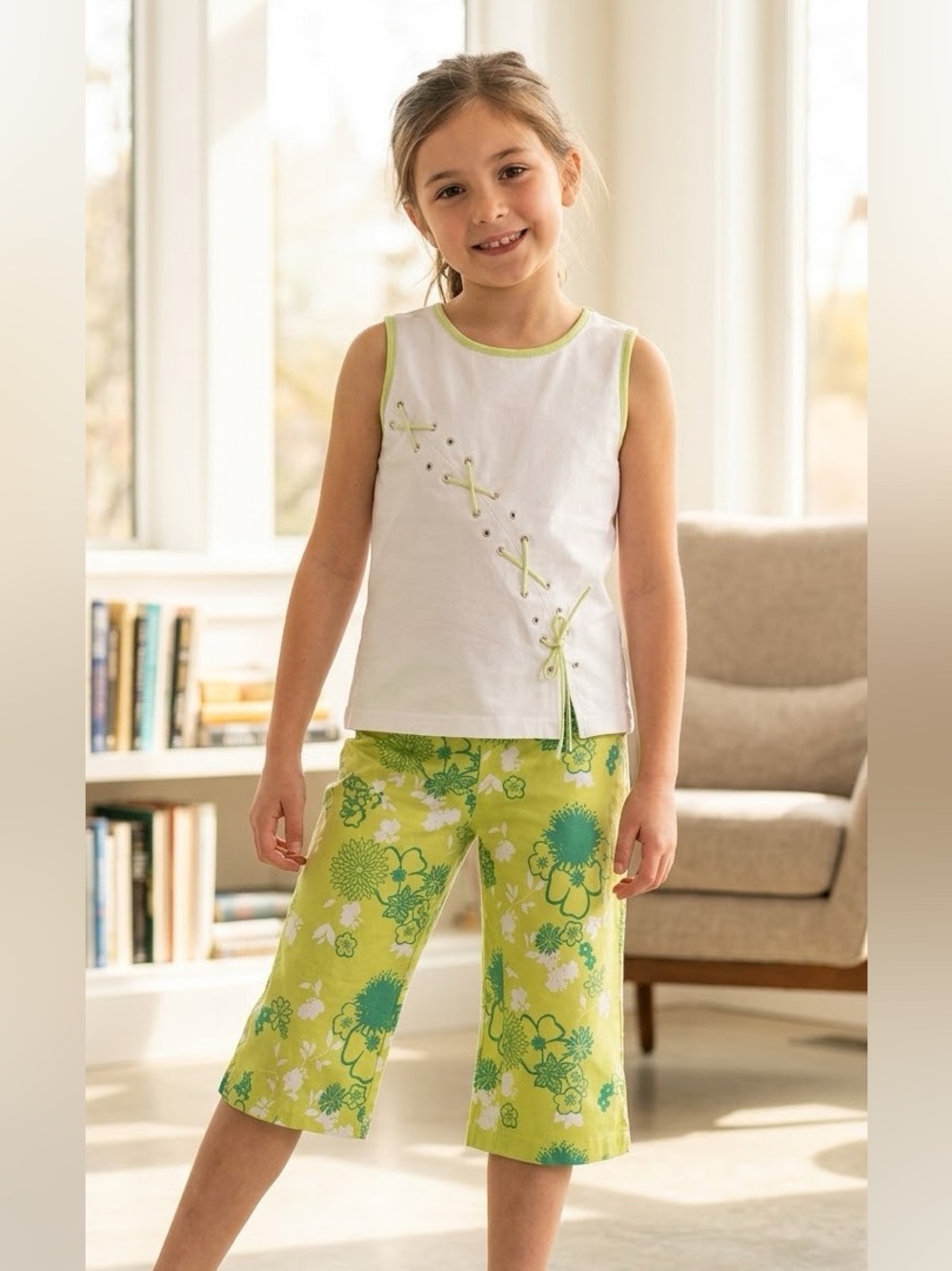 Vibrant Floral Pants with coordinating top. K.C Parker